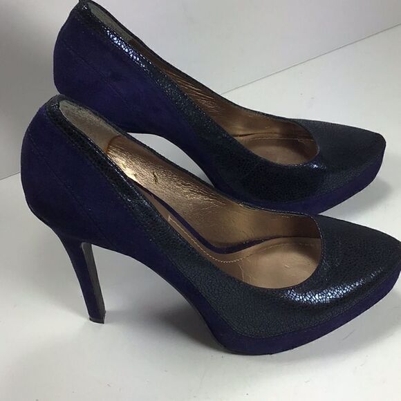 BCBG Paris Platform Stiletto Pumps Purple Suede Embossed Leather Heels Size 7.5 - Picture 8 of 8